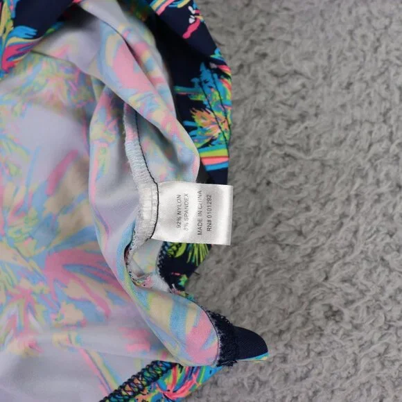 Anthony’s Resort Wear Top Womens M Blue Multicolor Palm Tree Ruffle V Neck - Picture 6 of 9